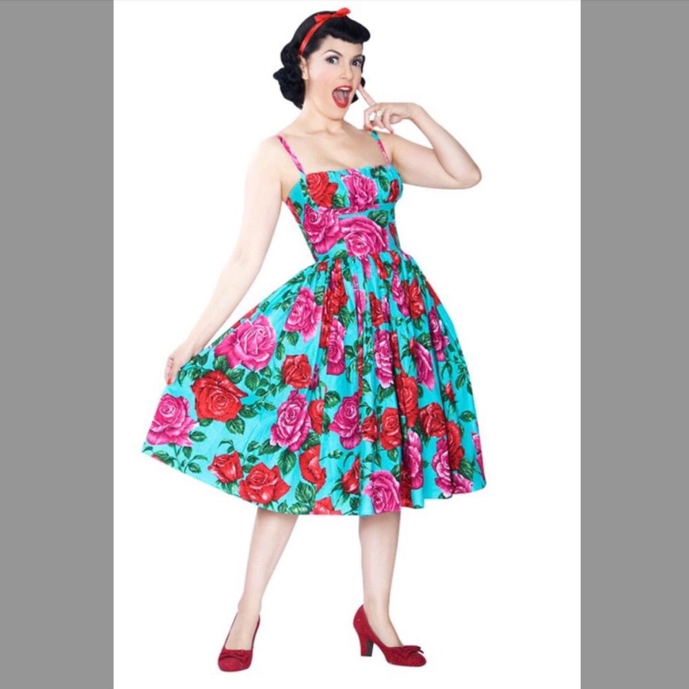 Bernie Dexter Turquoise Roses Paris Dress